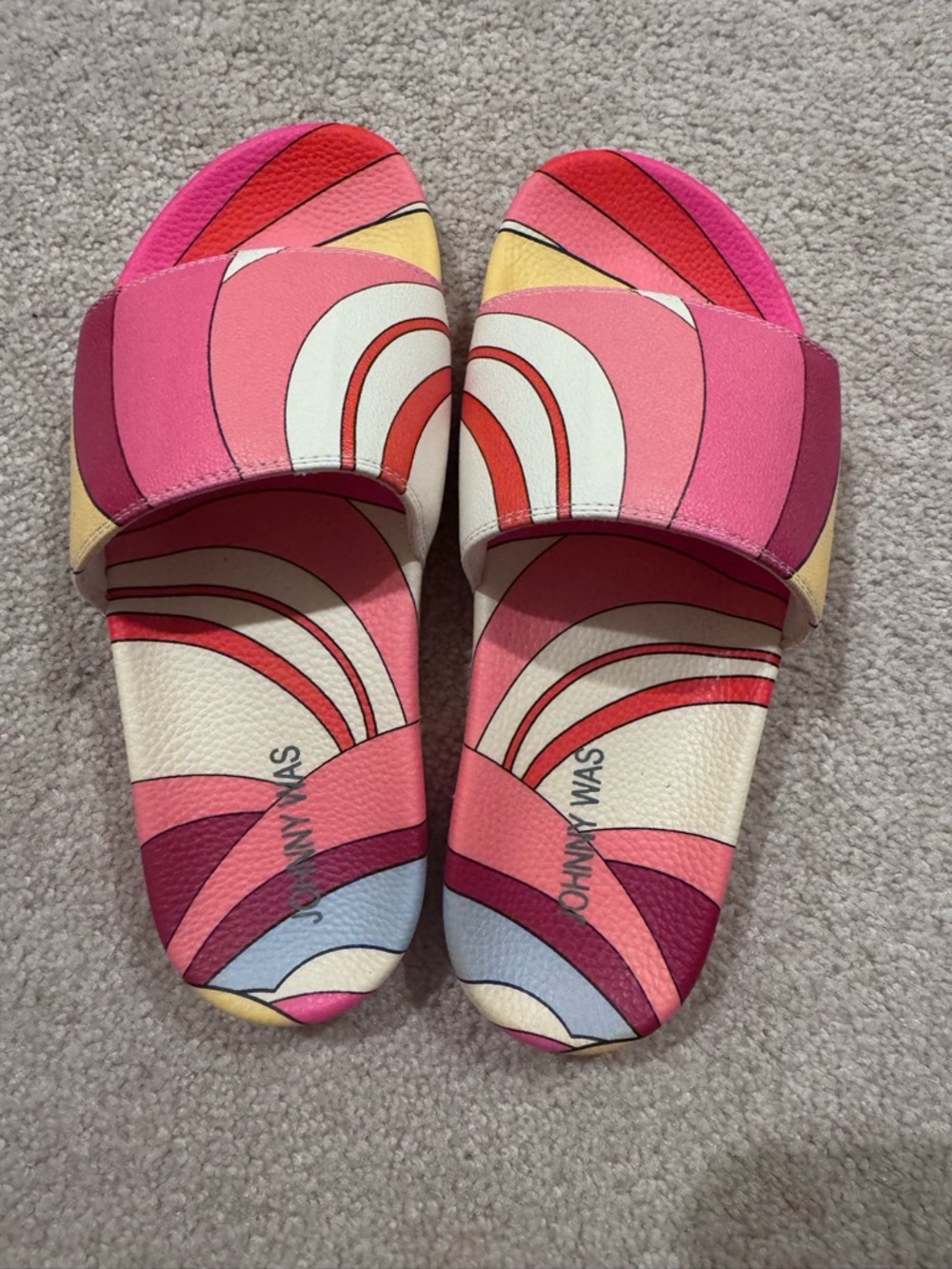 Johnny Was Pink Red Multi-Color Slide Sandals